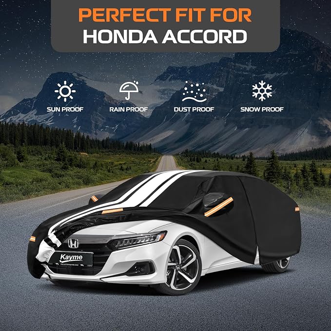 Kayme Honda Accord Car Cover Waterproof All Weather for Automobiles, Custom Fit for Accord Sedan/Coupe (1990-2026), Gift with Tape/Towel, Outdoor Full Exterior Cover Rain Snow Sun UV Protection.