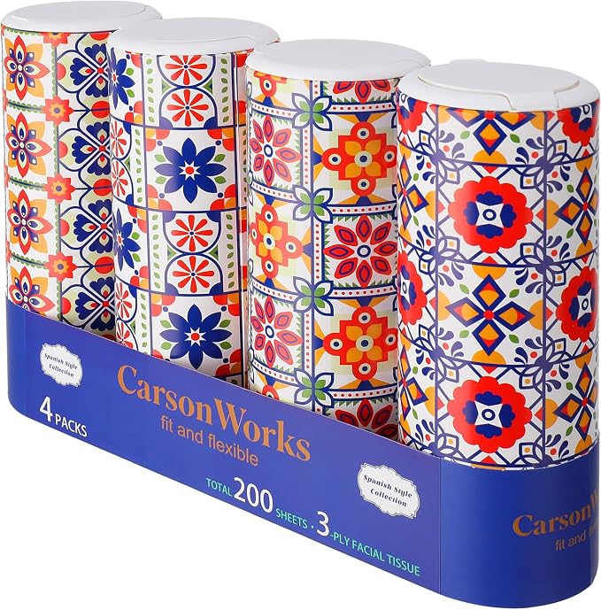 Modern Car Tissues Cylinder 4 Packs (4 Canisters/200 Tissues) - Plastic, Ct-3