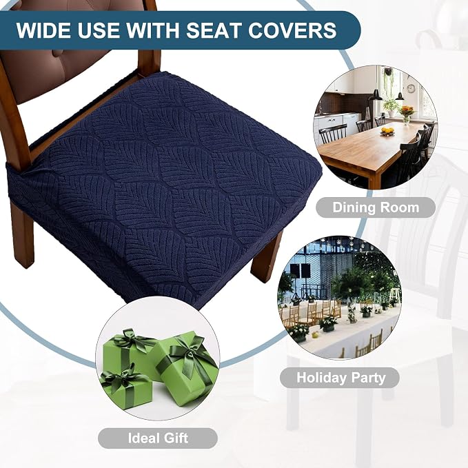 Removable Washable Dining Chair Seat Covers Set of 4,Stretch Jacquard Chair Seat Cushion Protector Slipcovers, Rear Covers