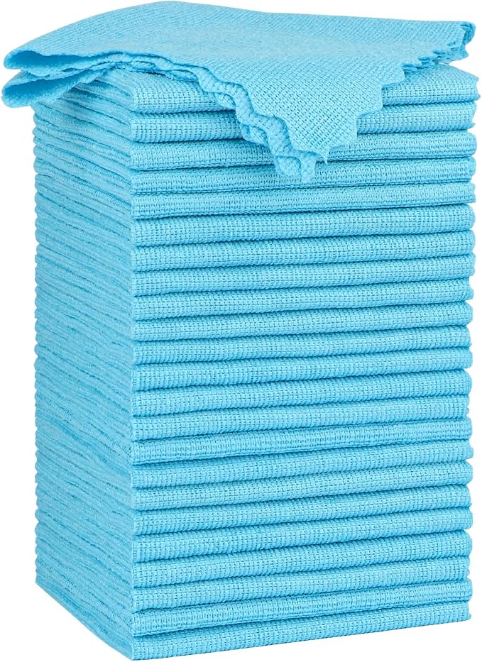 Orighty Microfiber Cleaning Cloth - 24 Pack, Blue Cleaning Rags 12x11 inch | Microfiber Towels for Cars, Highly Absorbent Household Cleaning Supplies, Reusable Lint Free Cloths for House, Kitchen