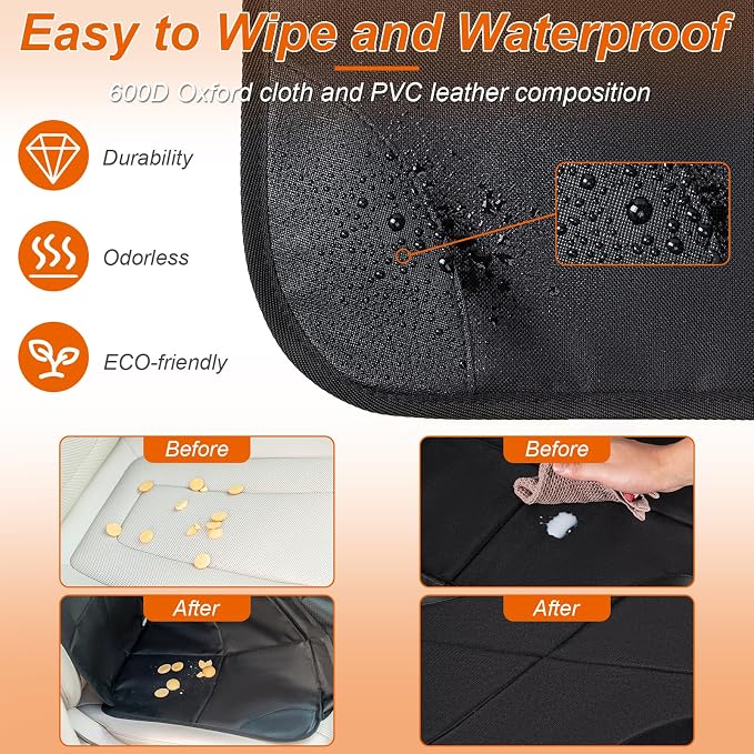 2Pack Car Seat Protector,Slip Backing,Waterproof 600D Fabric Car Seat Cover | Child Car Seat Protector with 2 Mesh Storage Pockets，Thickest Padding for Baby、Pet and All Types of Cars—Universal Size