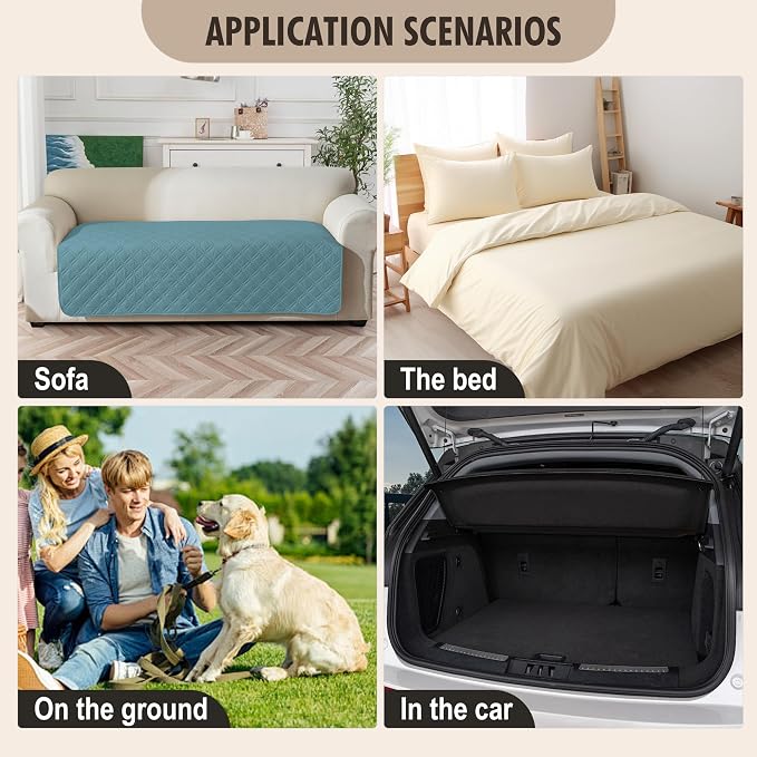 Genina Waterproof Couch Cover,Washable Anti-Slip 78inch Sofa Covers with 3 Cushions,Sectional Couch Covers for Pets Friendly, Sofa Slipcovers for Dogs Cats(78inch/Blue)