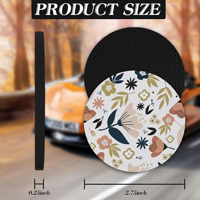 Car Coasters for Drinks Absorbent，Cute Car Accessories for Women and Lady，2 Pack 2.95inch Car Cup Holder Coasters，Universal Non Slip Cup Holder Insert Coaster (White Flower)