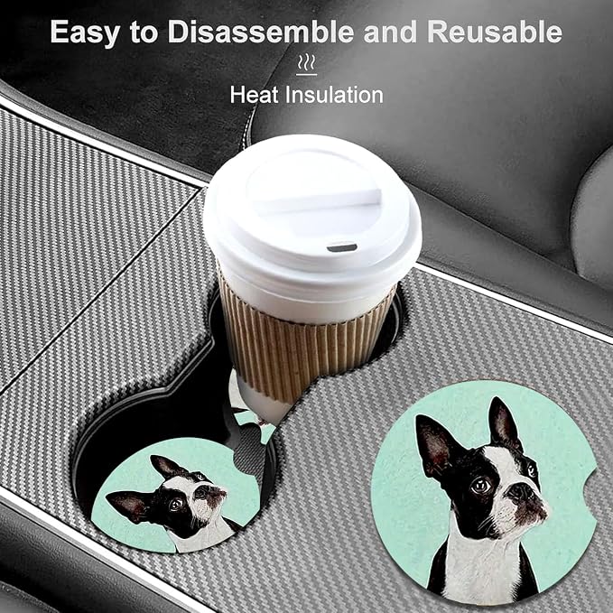 2 Pack Dog Car Cup Holder Coasters Universal Neoprene Coasters | 2.75" Universal Size Anti Slip Rubber Mat, Auto Cup Holder Accessories for SUV Truck, Dog Mom Gifts for Women Men
