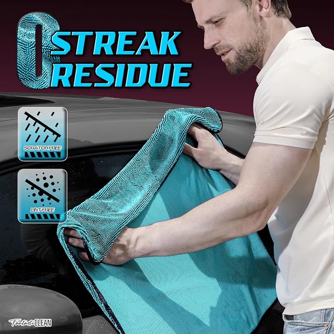 Fantasticlean Microfiber Car Drying Towels- 2 Pack, 32‘’x 24'' (Pink, Blue) | Dual-Colored Twisted Loop, Ultra Absorbent, Scratch-Free Premium Detailing Cloth for Car, RV, Motorcycles, Trucks