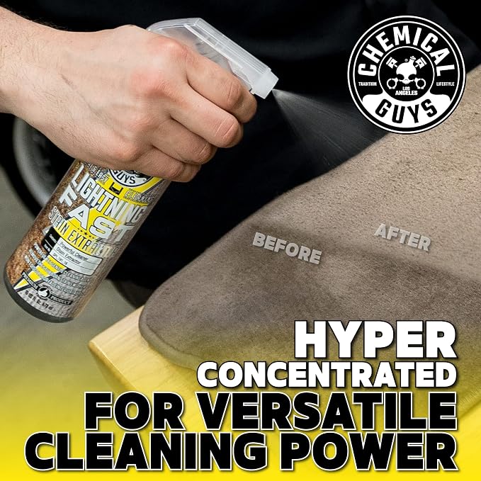 Chemical Guys Lightning Fast Carpet and Upholstery Stain Extractor - Chemical Guys Carpet Cleaner, Great for Fabric, Upholstery, Cars, Home, Office, Furniture, and More, Fresh Scent - 16 oz | Tackles coffee, soda, wine and pet messes on carpet, seats a...