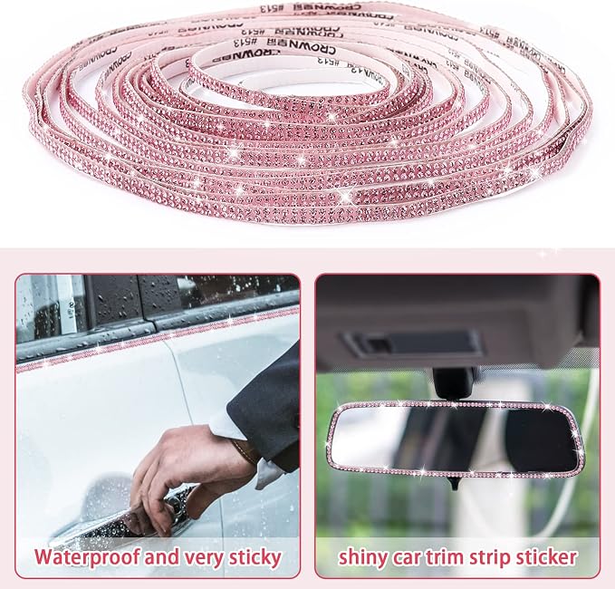 Bling Car Trim Self-Adhesive 36.1Ft, Rhinestone Accessories for Women, Interior Exterior Decoration, Decorations Door Stickers (Pink) | Rhinestone Accessories for Women, Interior Exterior Decoration, Decorations Door Stickers
