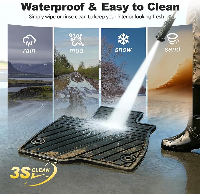Rubber Floor Mats for Honda Civic Sedan 2016-2021 | All Weather Heavy Duty Car Mats Also Fit for Hatchback 2017-2021 & Coupe 2016-2020, 1st & 2nd Row, Black