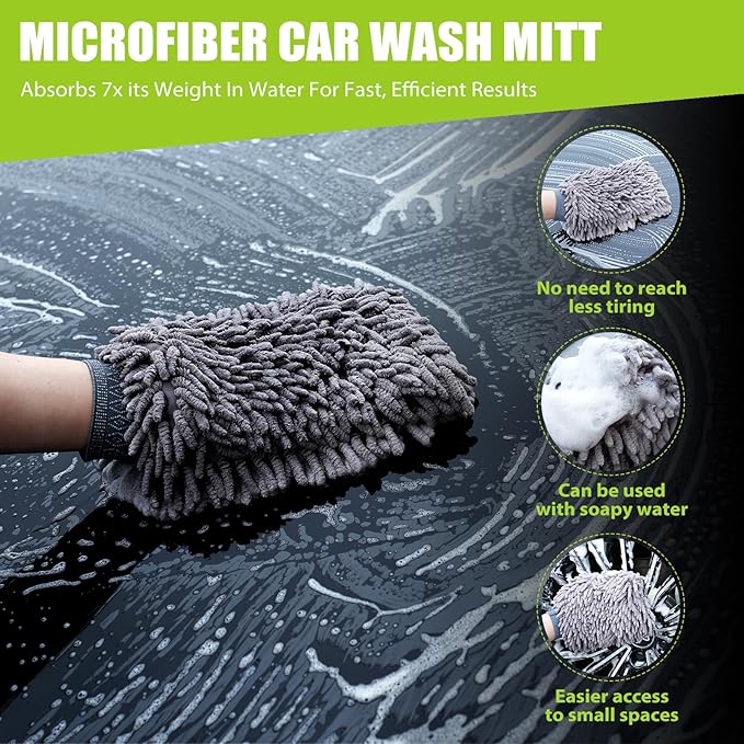 TTRCB 2 Pack Car Drying Towel, 1300 GSM Microfiber Towels for Cars (36" x 24" & 16" x 16"), Car Wash Mitt, Ultra-Absorbent, Streak Free, Car Wash Kit, Car Cleaning Detailing Supplies for SUVs, Trucks