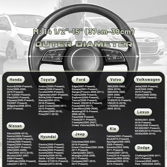 SEG Direct Steering Wheel Cover for Car, Standard Size 14.5-15 inch, Auto Interior Accessories, Black and Pastel Green