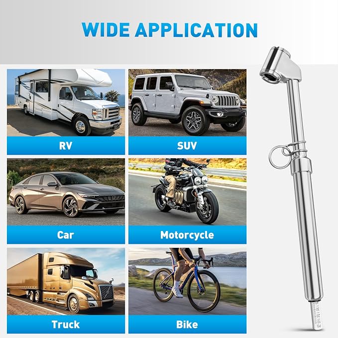 Nilight Dual Head Tire Pressure Gauge Heavy Duty Truck Air Chuck Range 10-150PSI 1-10Bar Tire Pressure Checker Straight-On Tire Air Gauge Extended Tube for Semi Truck, RV, Car, Motorcycle