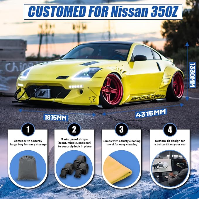 Car Cover Custom Fit for Nissan 350Z 370Z (2009-2025) | Waterproof All Weather for Automobiles Full Exterior CoverSun Rain Snow UV Protector.