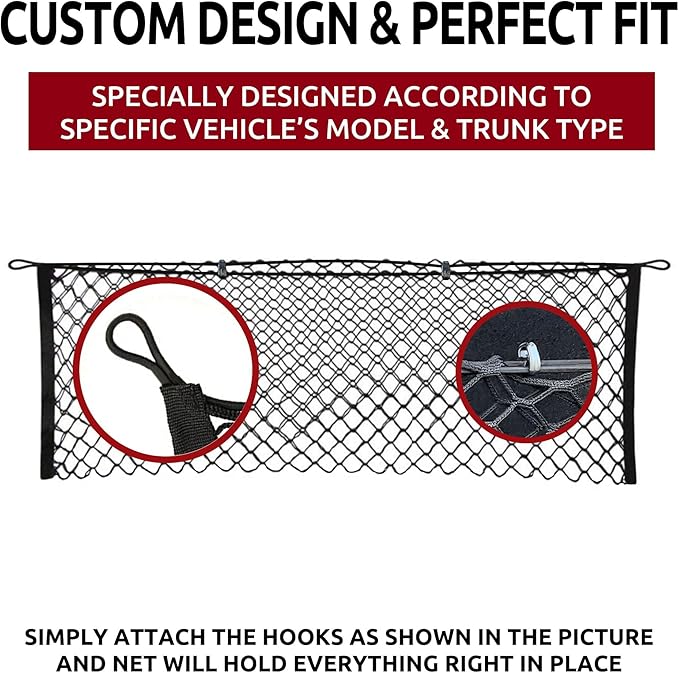 Envelope Style Automotive Elastic Trunk Mesh Cargo Net for Honda Accord 2023-2026 - Premium Trunk Organizer and Storage - Luggage Net for Sedan - Best Car Organizer for Honda Accord Hybrid