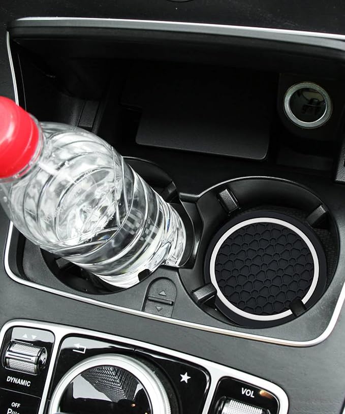 4PCS Car Coasters, Car Accessories Interior, 2.75 Inch Non-Slip PVC Round Coasters for Cup Holders, Black