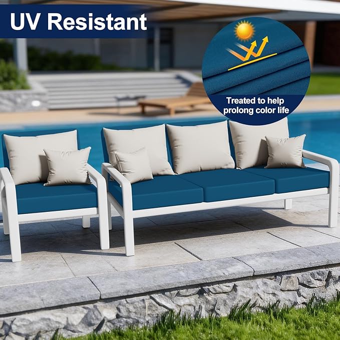 Smiry Waterproof Patio Cushion Covers, Stretch Outdoor Couch Slipcovers Replacement Washable Furniture Protector Sofa Chair Seat Cover for Dogs and Pets (4 Pcs, Peacock Blue)