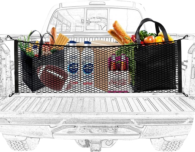 Truck Bed Cargo Net,Cargo Storage Elastic Mesh Net Organizer with Hooks,Pickup Truck Bed Grocery Holder with Hooks
