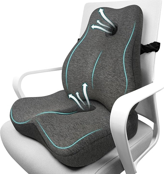 Lumbar Support Pillow & Seat Cushion for Office Chair, Memory Foam Office Chair Cushion for Tailbone Pain Relief and Lower Back Support, Ergonomic Desk Chair Cushion for Gaming, Wheelchair,Home