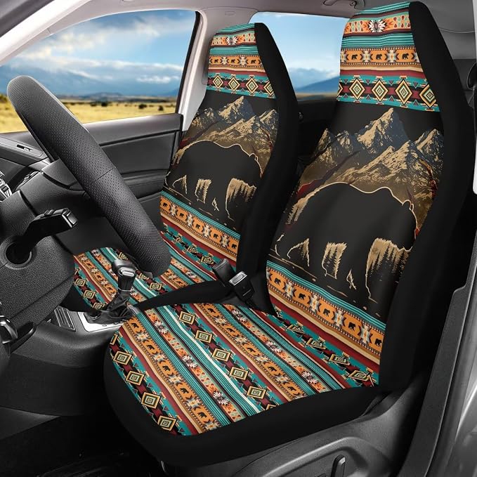 Two Front Car Seat Covers Forest Bear Navajo Bear Automotive Car Interior Covers Vehicle Cushion Seat Cover Set Universal Fit for Cars Trucks and SUVs