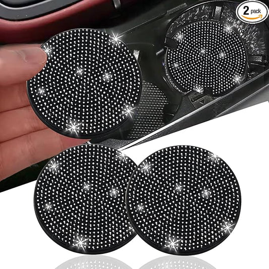 NBTEPEM 2pcs Bling Car Cup Holder Coaster, 2.75 inch Anti-Slip Shockproof Universal Fashion Car Coasters Insert Bling Crystal Rhinestone Automotive Interior Accessories for Women (2 pcs, Black)