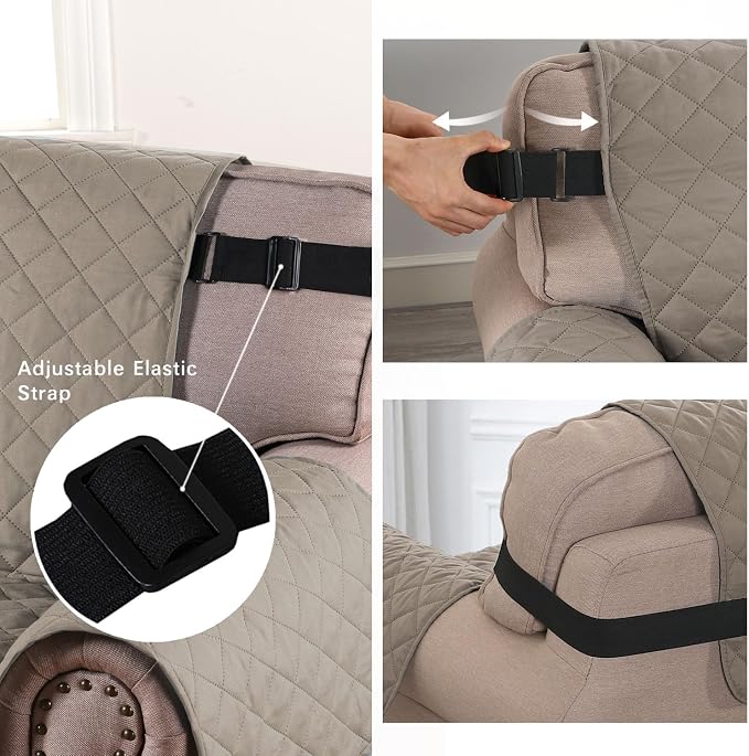 H.VERSAILTEX Water Resistant Couch Cover for 3 Cushion Couch Reversible Sofa Slipcover Quilted Furniture Protector with Elastic Strap Non Slip Sofa Cover for Dogs Pets(Oversized Sofa, Khaki/Beige)