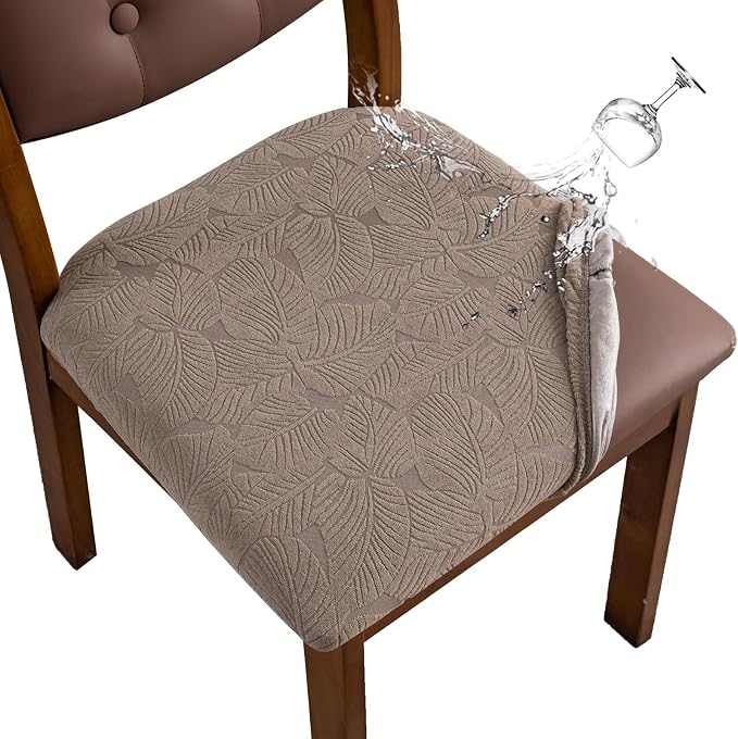 Waterproof Seat Cover for Dining Room Chair Seat Covers Washable Kitchen Chair Seat Slipcovers Protector (Taupe, 2 PCS)