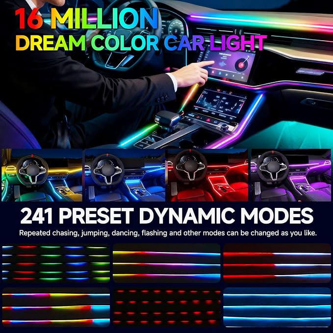 DREAMOTOR Dreamcolor Acrylic Interior Car LED Strip Lights with APP&Remote Control RGB 10 in 1 Ambient Lighting Kits Fiber Optic Strip LEDs Music Sync Car Neon Lights for Cars,SUVs,Trucks