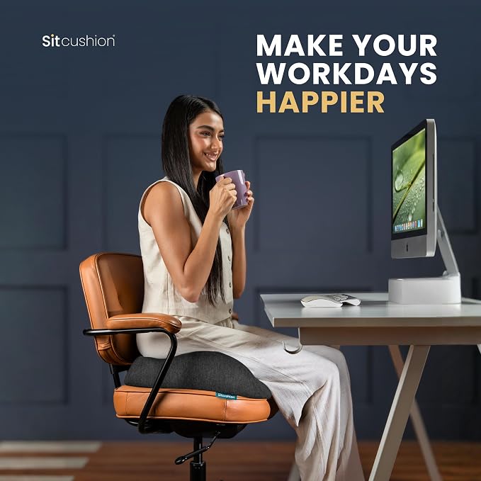 SitCushion Extra Large Seat Cushions for Office Chairs – Gaming Chair Seat Cushion and Sciatica Pain Relief Pillow for Back Pain. Orthopedic Coccyx Cushion for Tailbone Pain Relief (Original Black)