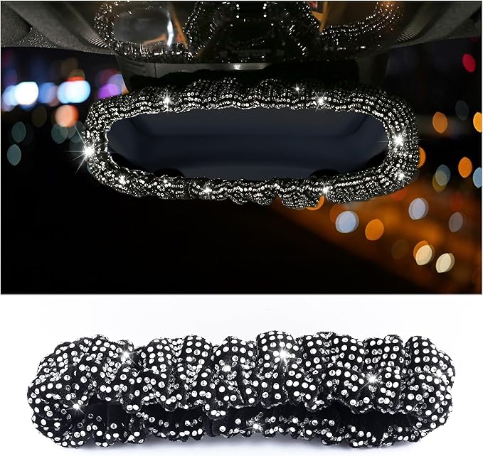 Bling Rear View Mirror Cover with Crystal Rhinestones,Fluffy Car Mirror Cover Car Decor for Women,Universal Rear View Mirror Accessories for Most Cars,SUVs,Trucks (White Diamond)