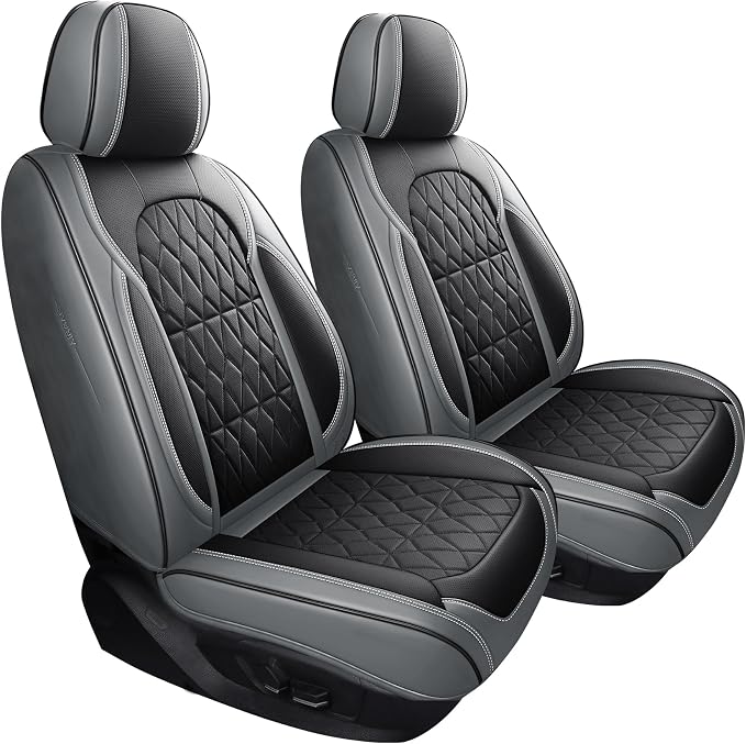 Aierxuan Front Seat Covers Waterproof Leather Full Coverage, Black-Gray | Universal Fit Honda Toyota Hyundai Elantra Sonata Kona Accent Azera Elantra Loniq Sonata Kona Mitsubishi Outlander