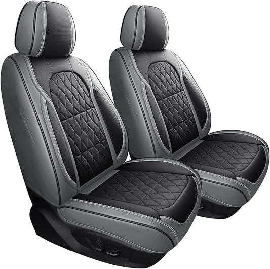 Aierxuan Front Seat Covers Waterproof Leather Full Coverage, Black-Gray | Universal Fit Honda Toyota Hyundai Elantra Sonata Kona Accent Azera Elantra Loniq Sonata Kona Mitsubishi Outlander