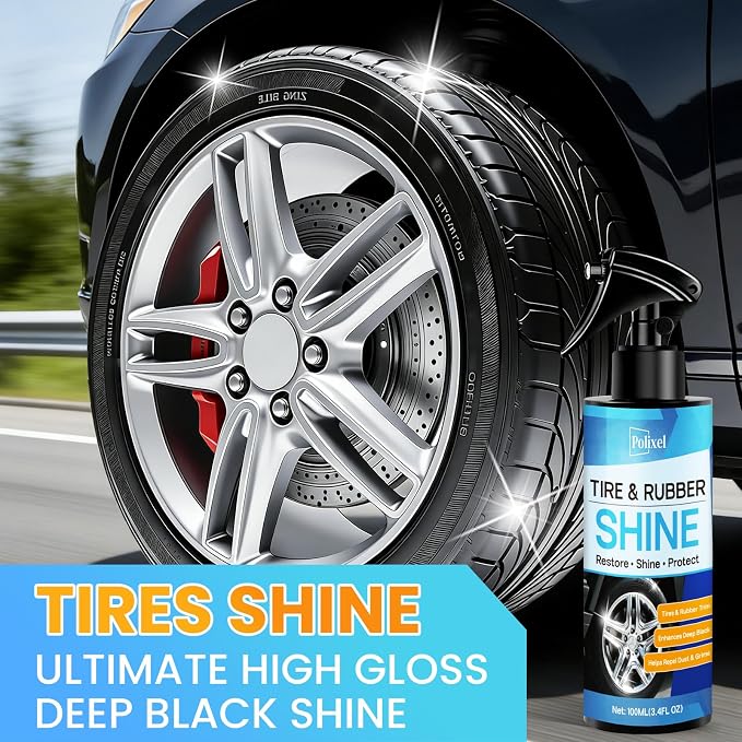 Deep Black Tire Shine Spray – Non-Greasy, No-Sling Tire Dressing Long-Lasting Hydrophobic & UV Protection Formula for Car, Truck, SUV & Motorcycle – 100ml/3.4oz