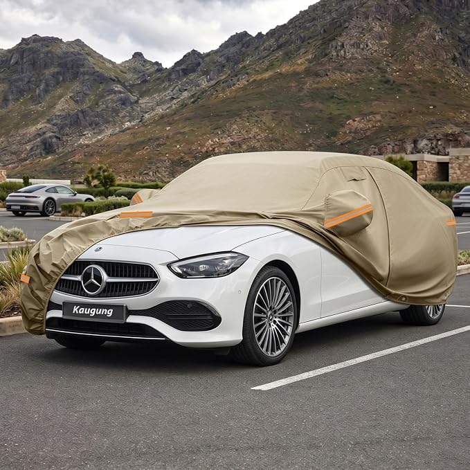 Kaugung Custom Fit Car Cover for Mercedes Benz C Class C250 C300 C350 C400 C450 C43 C63, Heavy Duty All Weather Waterproof Outdoor Cover with Driver Door Zipper, Mirror Pockets & Air Vents