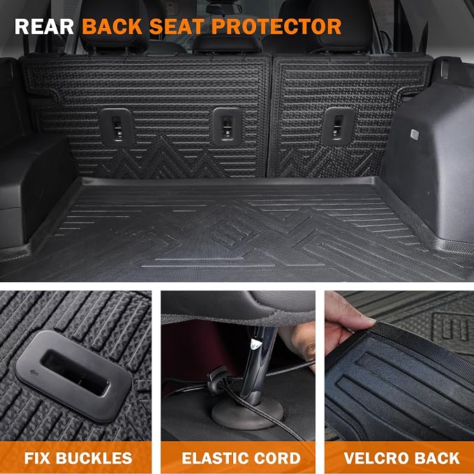 KUST Floor Mats Set for 2022-2026 Jeep Grand Cherokee, Include 4XE | Not for L, Rear Trunk Mat, Backrest Mats, All Weather Protection, TPE Rubber, Raised Edge