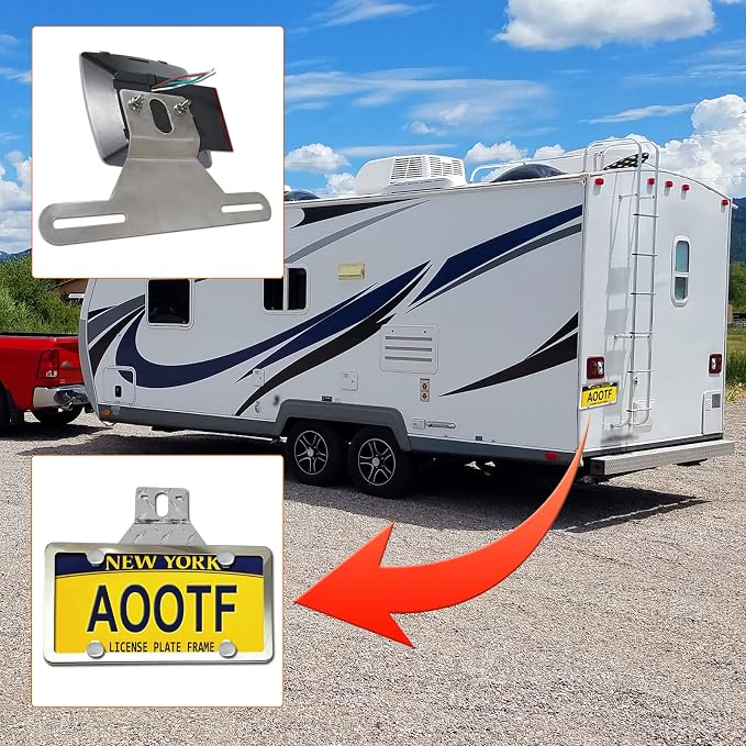 Aootf Trailer License Plate Bracket, Aluminum Holder & Chrome Frame | Aluminum Truck/RVs/Boats Holder, Stainless Steel Frame, with Screw Caps
