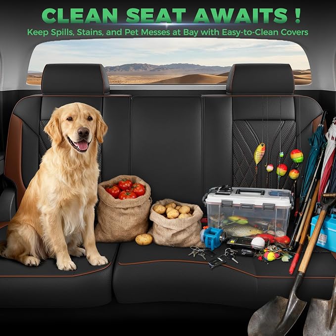 Truck Leather Seat Covers for Chevy Silverado Gmc Sierra 2014-2019 | Crew Cab 1500/2500/3500HD, Bucket Seat, NO Rear Seatback Storage, Scratch-resistant, Easy-clean, Pickup Protector, Full Set