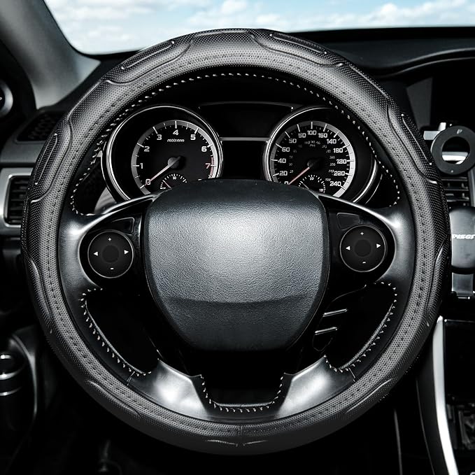 Steering Wheel Cover with Anti-Slip Leather Grip Compatible with Ford, Toyota, Honda, Nissan, and Chevrolet Vehicles for 14.5-15.35 inch Round Steering Wheels Universal Car Accessories
