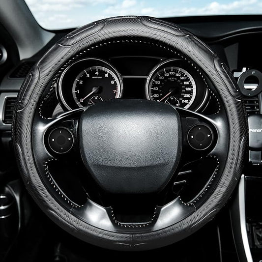 Steering Wheel Cover with Anti-Slip Leather Grip Compatible with Ford, Toyota, Honda, Nissan, and Chevrolet Vehicles for 14.5-15.35 inch Round Steering Wheels Universal Car Accessories