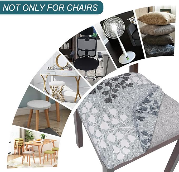 SearchI Water Repellent Seat Covers for Dining Room Chairs Stretch Printed Chair Seat Covers Set of 4, Removable Washable Kitchen Chair Seat Protector Cushion Slipcovers for Office (Leaf Pattern)