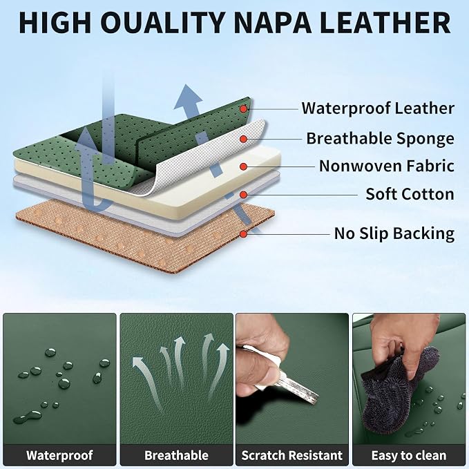Car Seat Covers Full Set,5 Seat Leather Seat Covers for Cars,Front Seats and Back Seat Cover,Waterproof Car Seat Cushion Protectors,Universal Fit for Most Cars SUV Trucks (Green, Full Set)