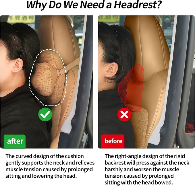 2 Pack Car Neck Pillow, Universal Fit Cars SUVs Sedan Home Office | Car Neck Support Pillow, Suede Car Neck Pillow with Adjustable Strap, Ergonomic Car Neck Support for Relieve Driving Fatigue