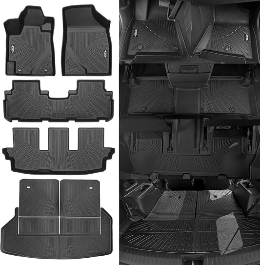 Custom Fit Floor Mats for 2008-2013 Toyota Highlander | (Not for Hybrid) All Weather TPE Floor Liners with Trunk Mat & Backrest Protectors | Odorless Full Set Interior Accessories
