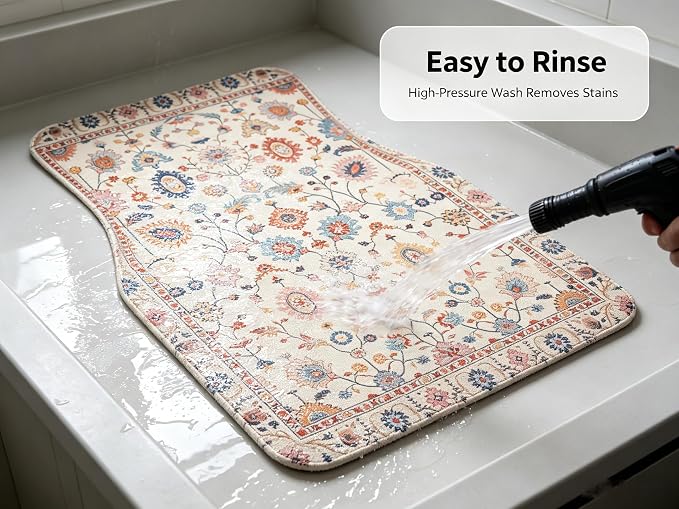 Vintage Car Floor Mats-Non-Slip Rubber Backing,Front (26.8x17.3in) & Rear (13x17.3in) Set-Water Absorbing, Durable Automotive Floor Liners with Stylish Patterns