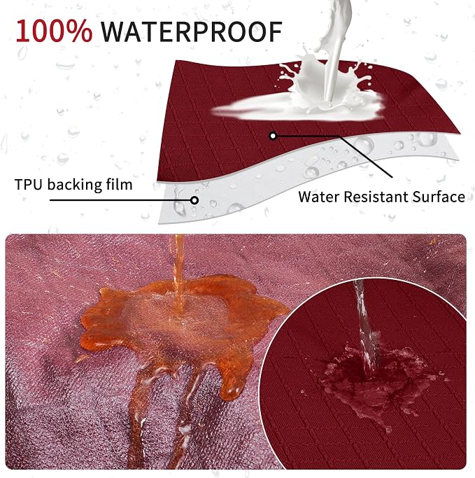 FORCHEER Waterproof Office Chair Seat Cover 20x20 Burgundy Stretchable Diamond Pattern Desk Chair Seat Cover with Buckles Bottom Only Washable Removable