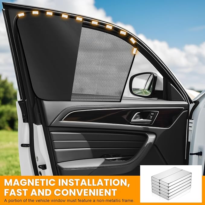 2 PCS Car Window Shades, Magnetic Half Blackout Auto Front Side Window Covers UV Protection, Breathable Double Layer Sun Shield Blocker for Driver Passenger, Car Accessories (Vertical)