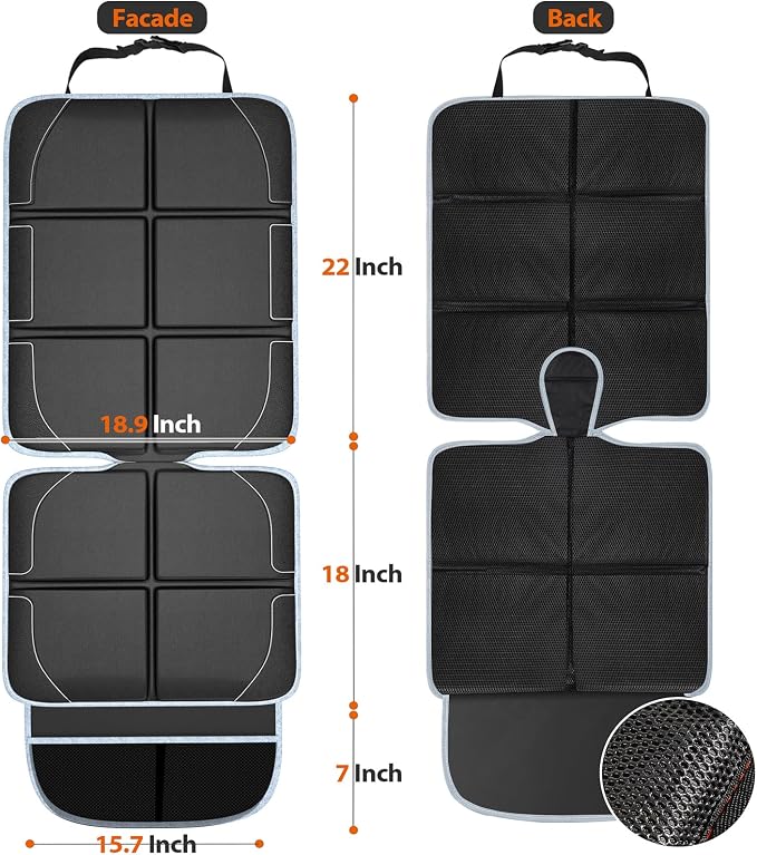 Gimars Car Seat Protector, 2 Pack, XL Thicken EPE Cushion Waterproof 600D Fabric Car Seat Cover for Child Car Seat with Nonslip Backing Mesh Pockets for Baby SUV Sedan Truck Leather Seats, Black-Gray