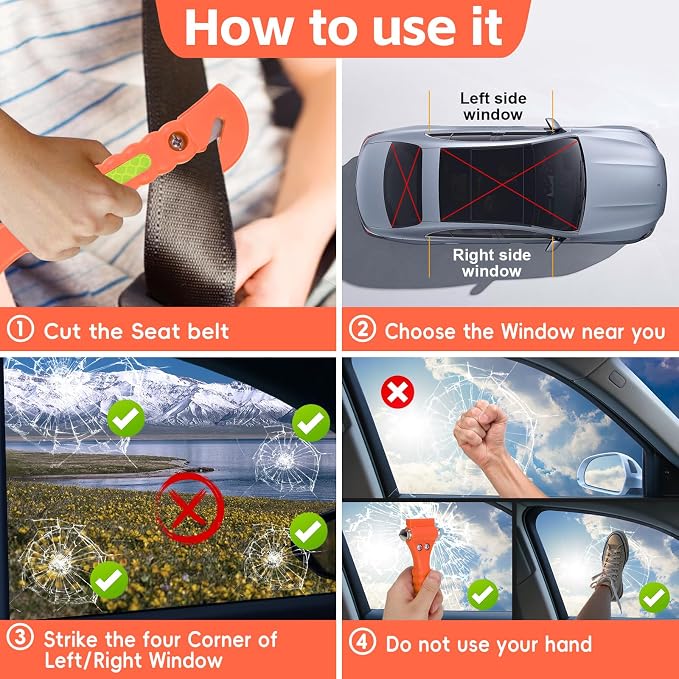 Window Breaker Seatbelt Cutter, 2-in-1 Emergency Escape Tool with Seatbelt Cutter, Car Glass Breaker for Family Rescue and Traffic Accident Emergency Escape