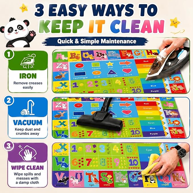ABC Kids Play Rug, Non-Slip Classroom Carpet, 110" x 78.7" | Colorful ABC pattern, soft low-pile surface, non-slip backing, ideal for playrooms and classrooms