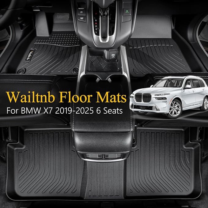 Wailtnb-All Weather Floor Mats for BMW X7 2019-2025 2026 (Only for 6 Passenger) Custom Fit BMW X7 40i, M50i, M60i Waterproof Durable Easy to Clean fit for 2019-2025 Accessories Black