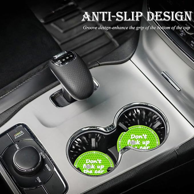 2PCS Bling Crystal Rhinestone Cup Holder Coaster – 2.75 Inch Anti-Slip Auto Insert Cup Coaster – Sparkling Interior Decor Accessories for Cars & Vehicles (Green & White)
