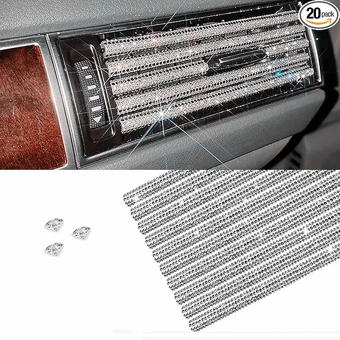 10 Pieces Bling Diamond Car Air Conditioner Vent Trim Decoration Strips Accessories, Waterproof Flexible Shiny Auto Car Interior Accessories for All Air Vent Outlet for Women…